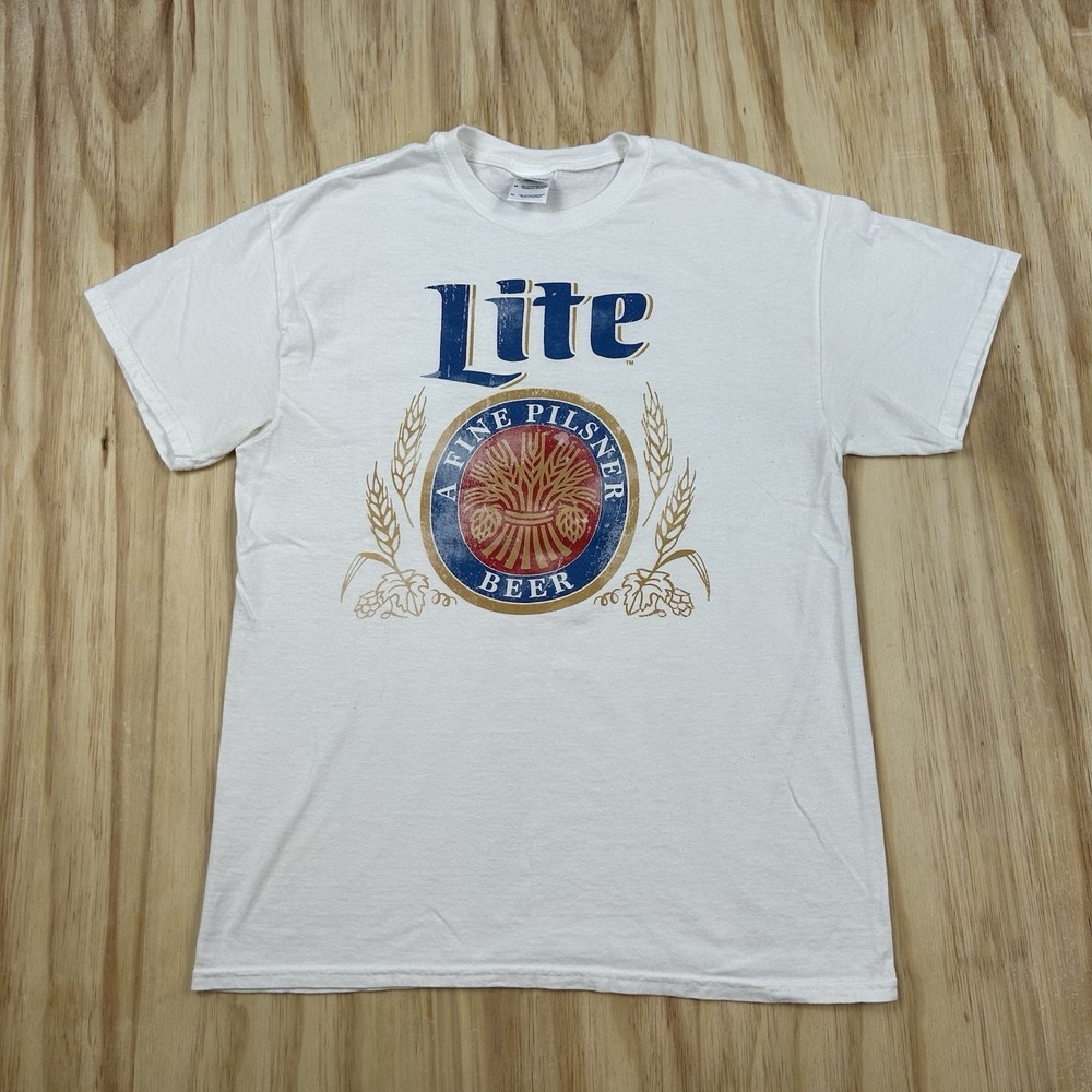 Vintage Y2K Miller Lite T-Shirt Men's White Size Medium White Logo